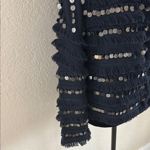 $268 Kobi Halperin Navy Blue Fringe Sequin Jacket Cardigan - Picture 3 of 9